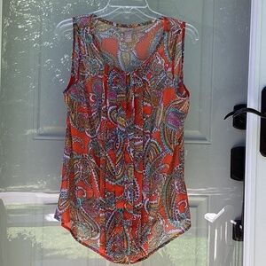 Banana Republic multi-color/orange paisley top, sleeveless, sheer, size M